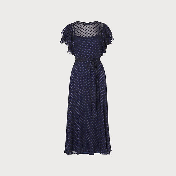 Navy Burnout Spot Dress, £395