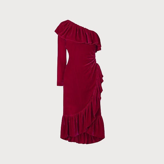 Magenta One Shoulder Velvet Dress, £350