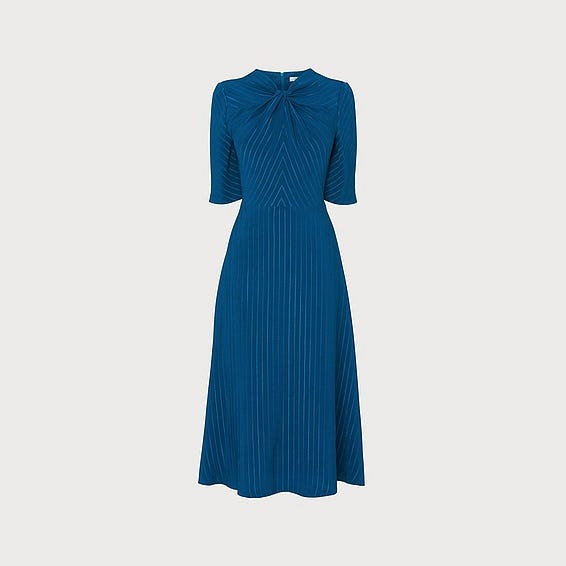 Blue Twist Neck Jacquard Dress, £295