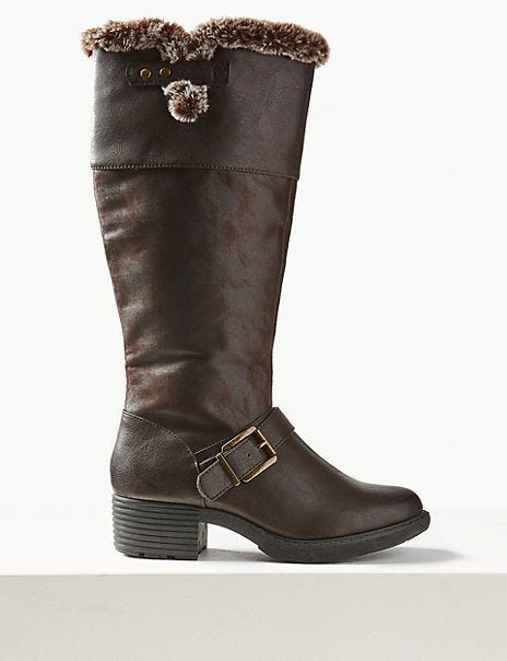 Faux Fur Buckle Knee Boots