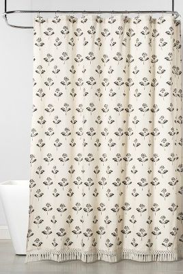 Printed Floral Shower Curtain Neutral - Threshold