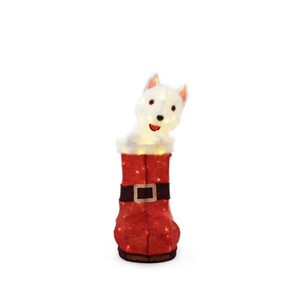 Pre-Lit Tinsel Dog in Red Boot