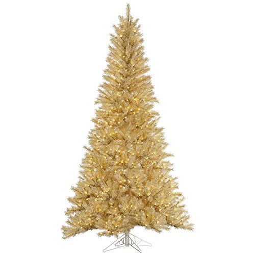 Vickerman 7.5-Foot White and Gold Tinsel Artificial Christmas Tree