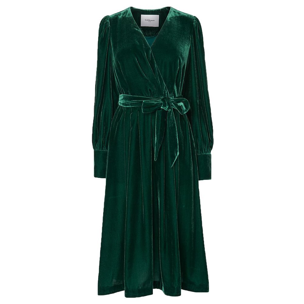 Roman Green Velvet Wrap Dress