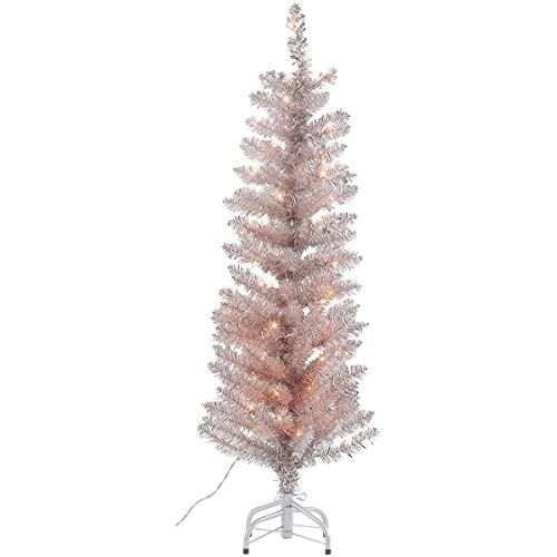 Holiday Time 4-Foot Pre-Lit Tinsel Rose Gold Tree