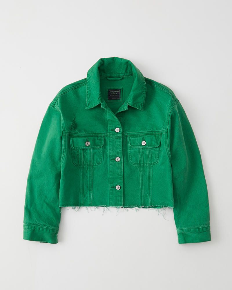 短版綠色牛仔夾克