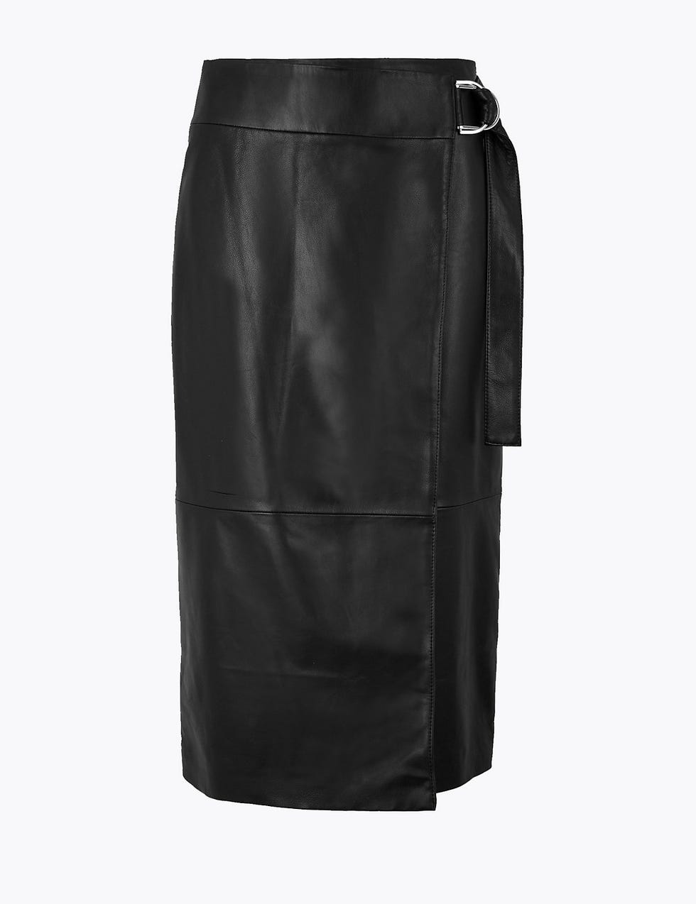 Leather Wrap Pencil Midi Skirt