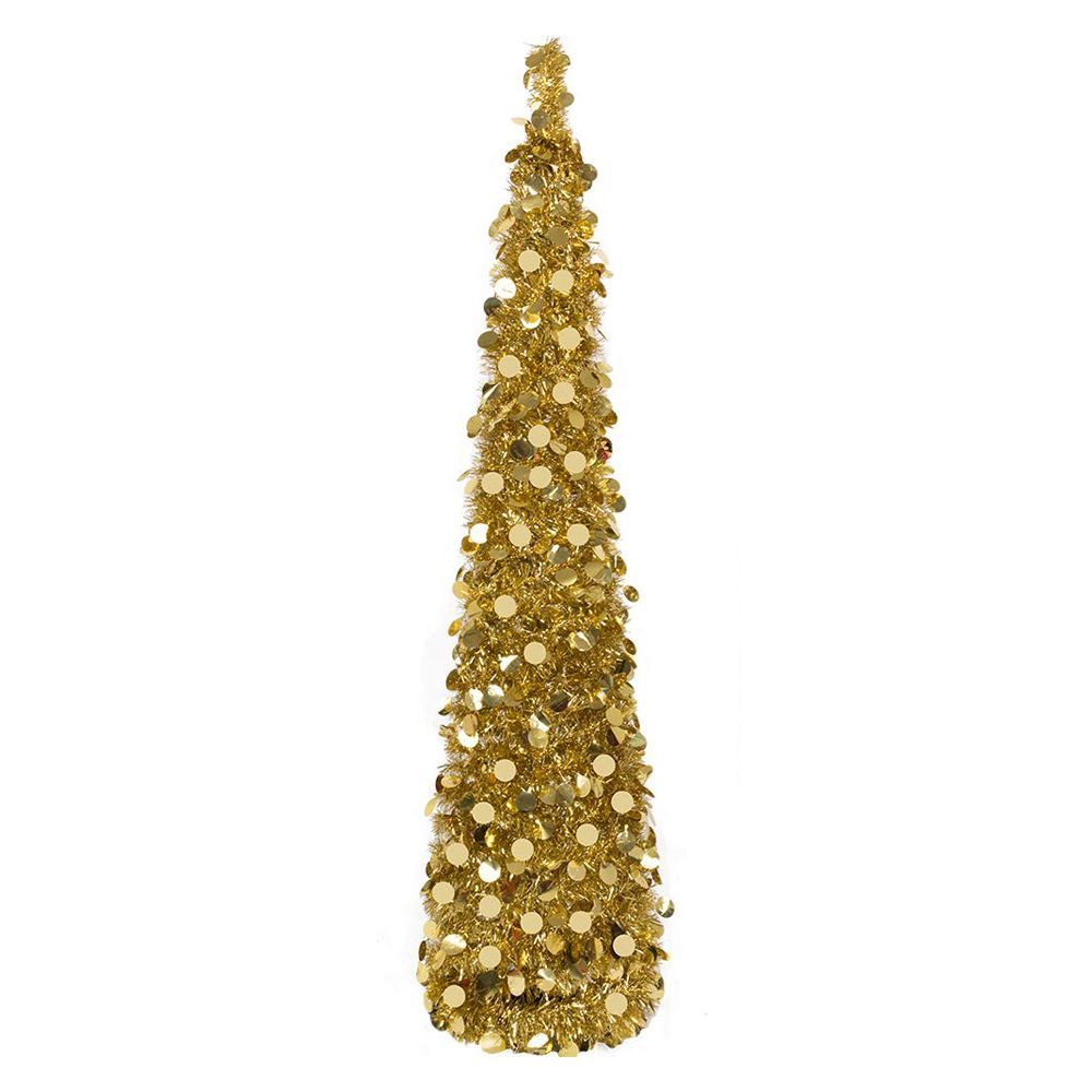 N&T NIETING 5 Foot Collapsible Pop Up Gold Tinsel Christmas Tree