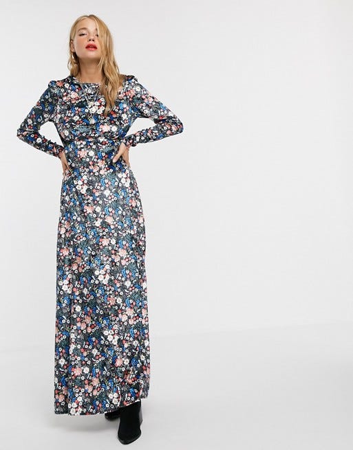Long Sleeve High Neck Velvet Floral Maxi 