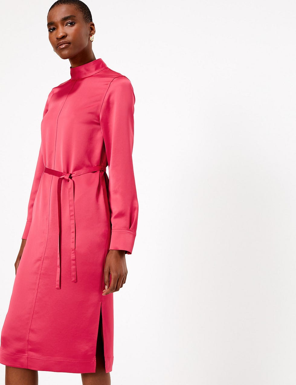 High Neck Satin Midi Dress 