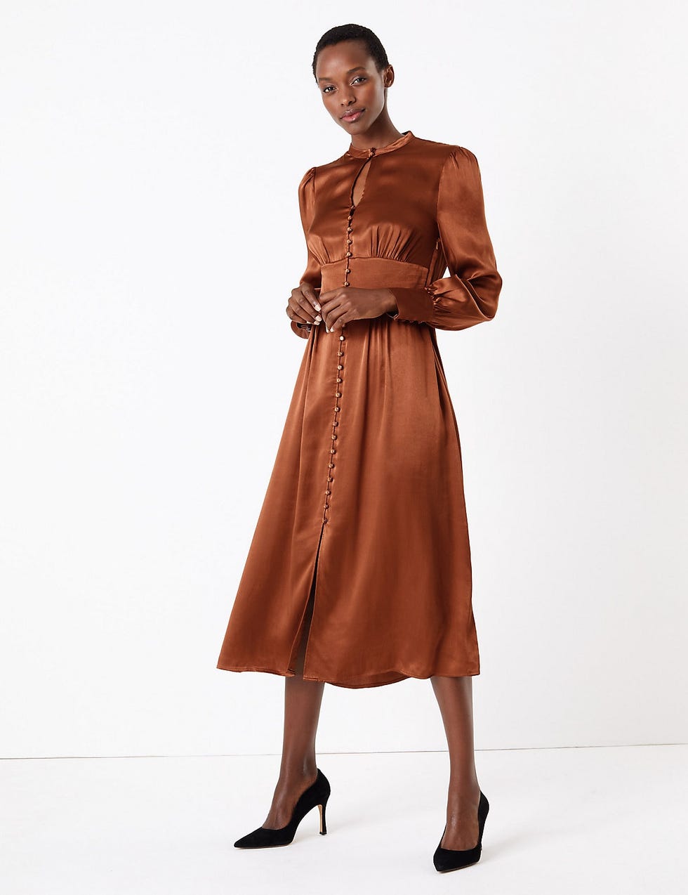 Satin Keyhole Fit & Flare Midi Dress 
