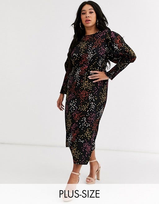 Long Shirred Sleeve Midi Dress