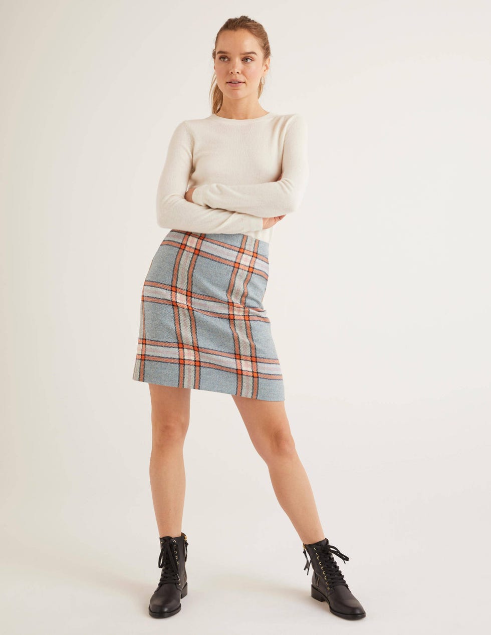 British Tweed Mini Skirt - Grey Marl Check