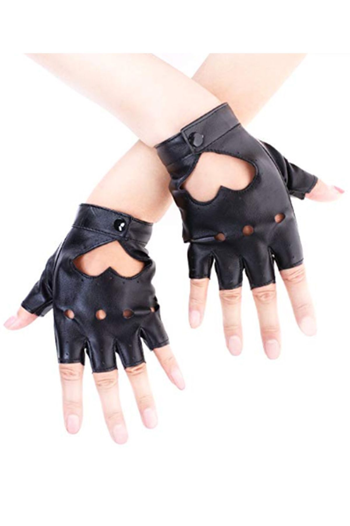 Heart Cutout Punk Half Finger Gloves