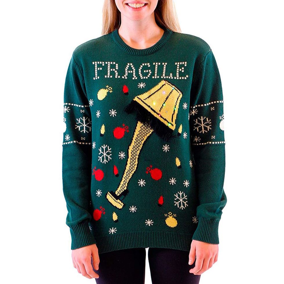 A Christmas Story Fragile Leg Lamp Light-Up Ugly Christmas Sweater