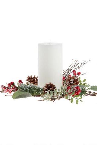 Faux Eucalyptus And Red Berry Candle Ring