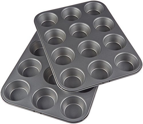 AmazonBasics Nonstick Carbon Steel Muffin Pan, Set of 2, 12 Cups Each