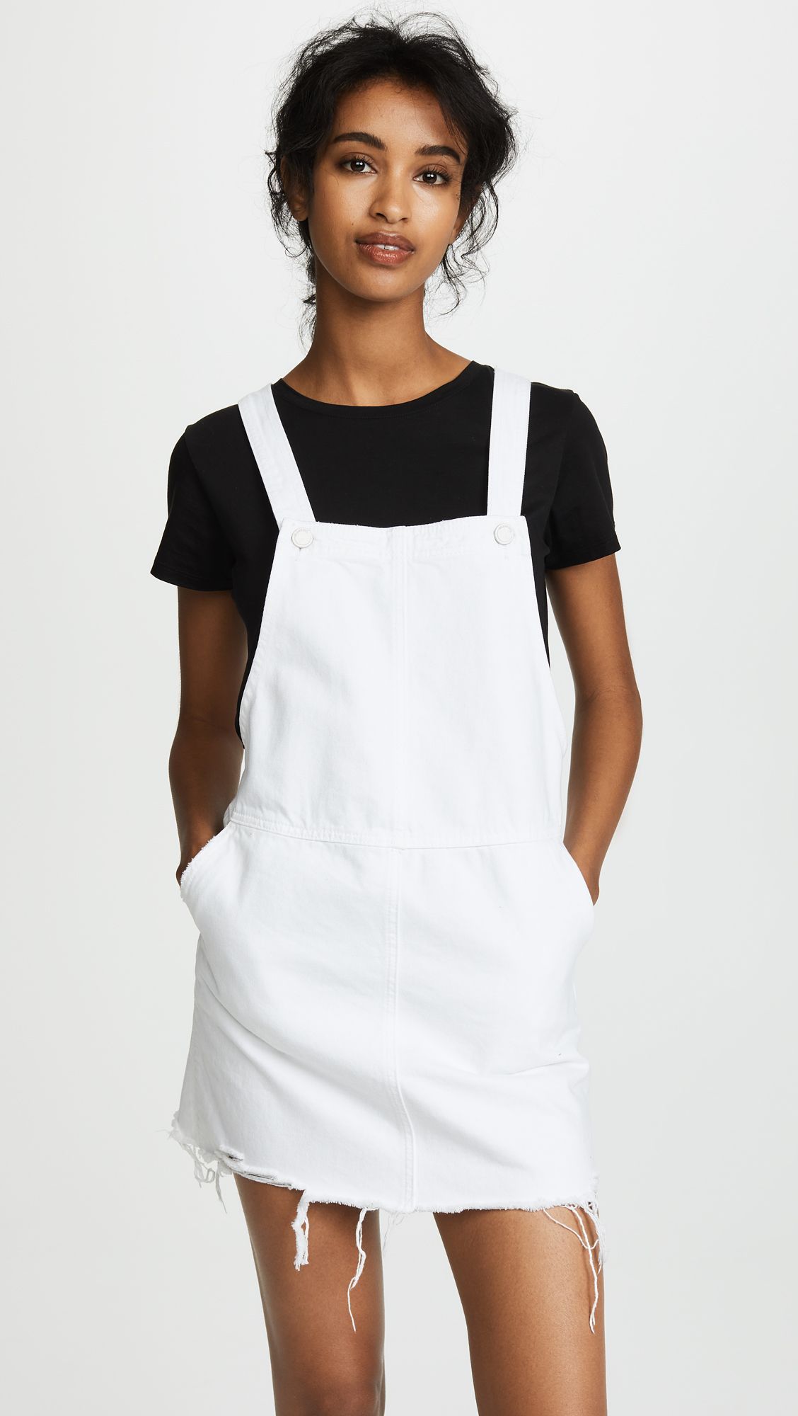 overall dress with white shirt
