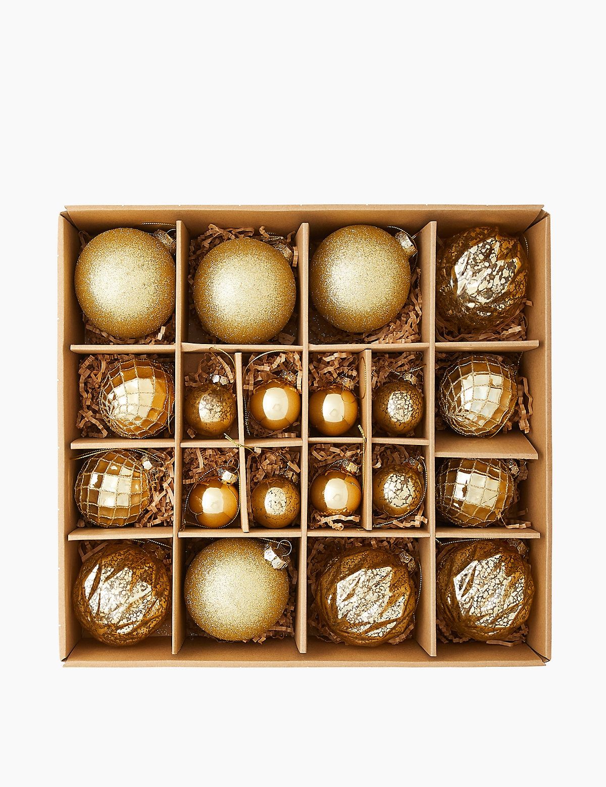 20 Pack Gold Mix Glass Baubles