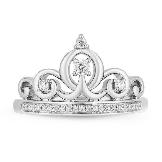 Genuine White Diamond "Cinderella" Sterling Silver Ring