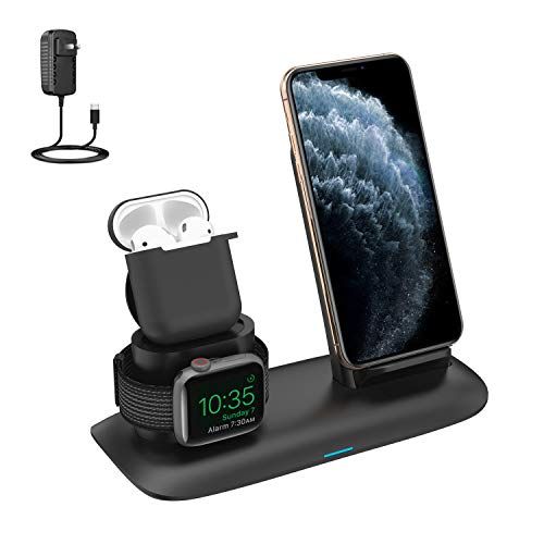 Wireless Charger, 3 in 1 Wireless Charging Stand for Latest Airpods iPhone and iWatch, Wireless Charging Station Compatible for iPhone 11/11 Pro Max/X/XS Max/8 Apple Watch Charger 5 4 3 2 1 Airpods 2