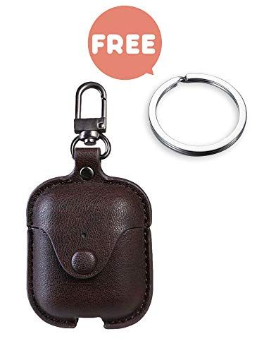 Premium Leather Airpod Case Cover with Keychain, Portable Shockproof Cover Skin for AirPods/AirPods Pro Earphones Protective Cases Charging Case with Carabiner [Brown]