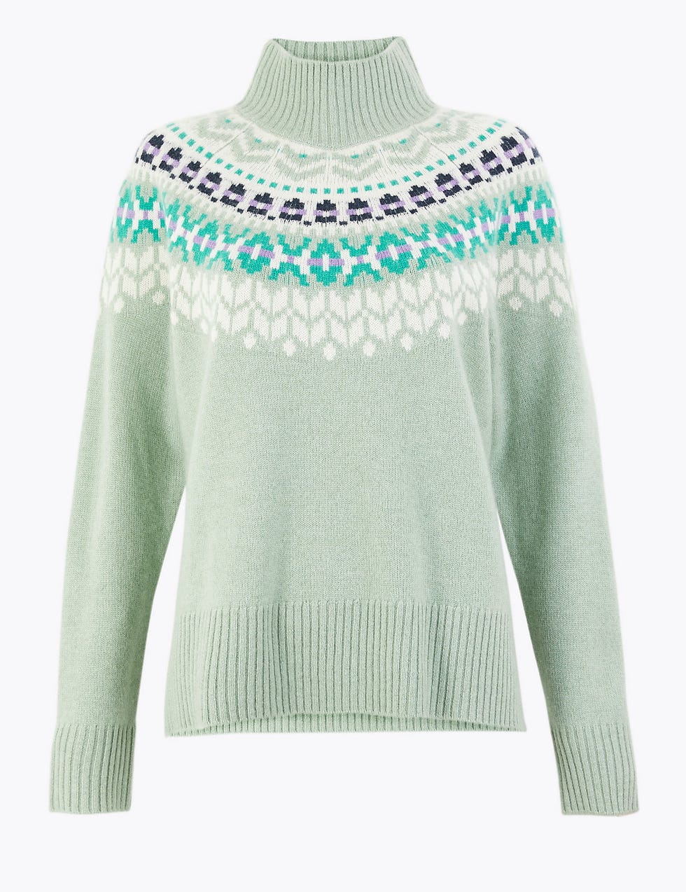 Pure Cashmere Fair Isle Roll Neck Jumper