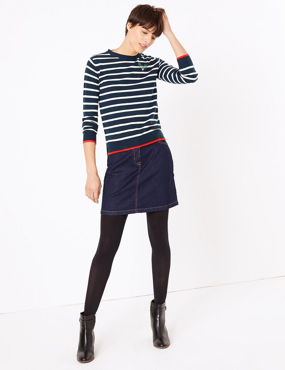 Striped Holly Embellished Christmas Jumper