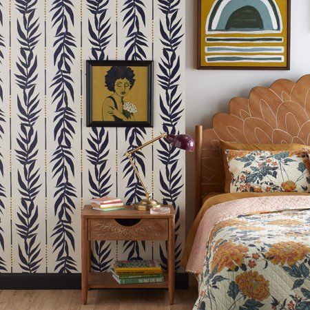 Navy Vintage Palm Peel and Stick Wallpaper