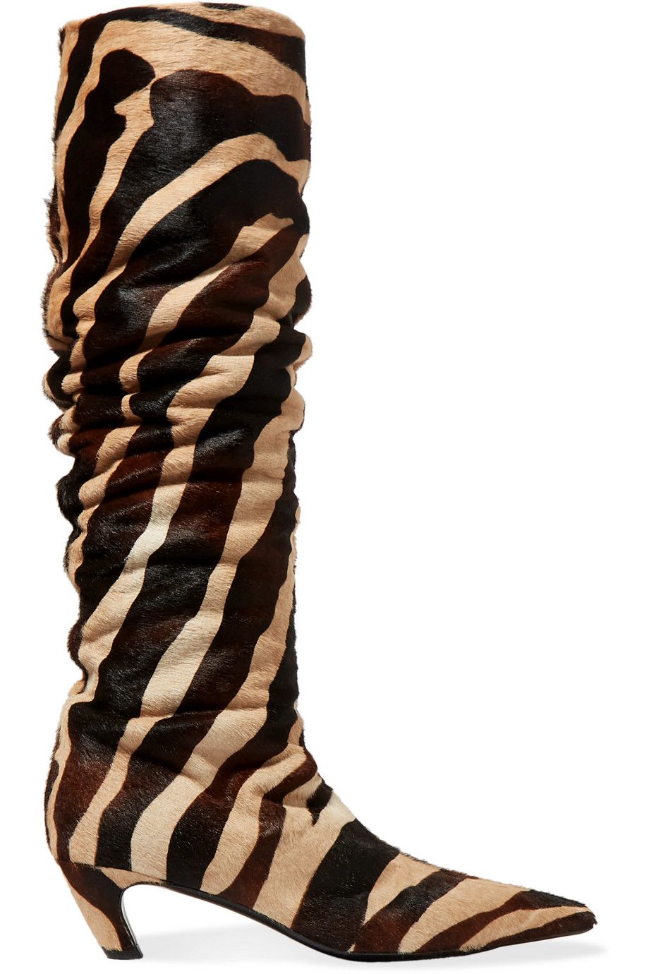 Zebra-print calf hair knee boots