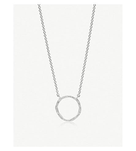 Monica Vinader Riva Circle Sterling Silver and Diamond Necklace