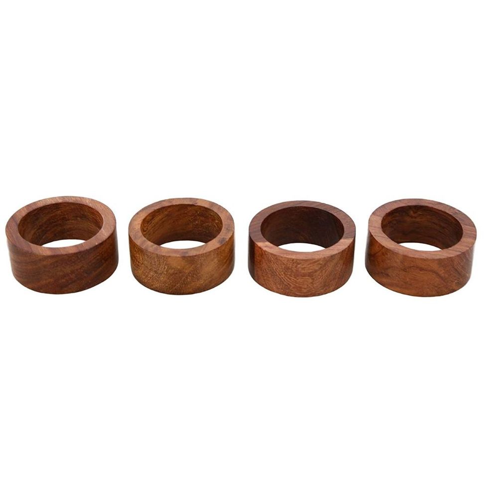 Shalinindia Handmade Wood Napkin Ring Set (Set of 4)