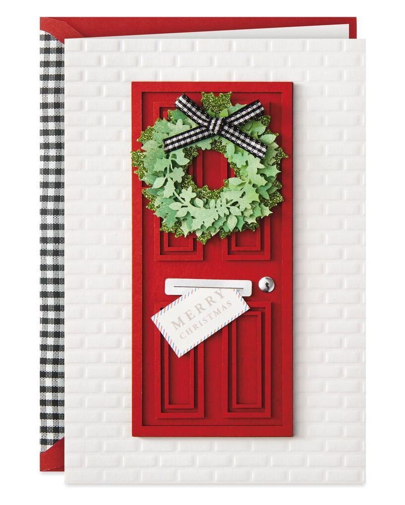 Red Front Door With Wreath Christmas Card