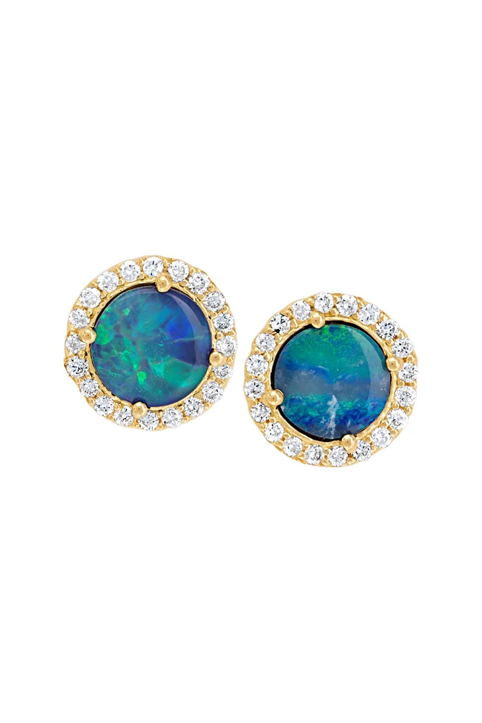 18k Diamond-Edged Boulder Opal Stud Earrings