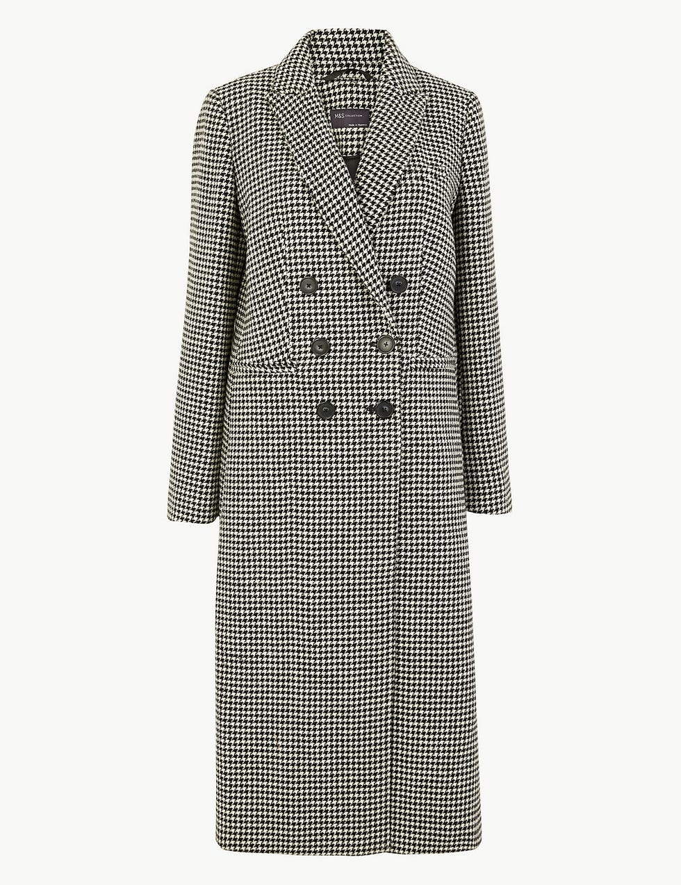 Wool Blend Dogtooth Print Overcoat