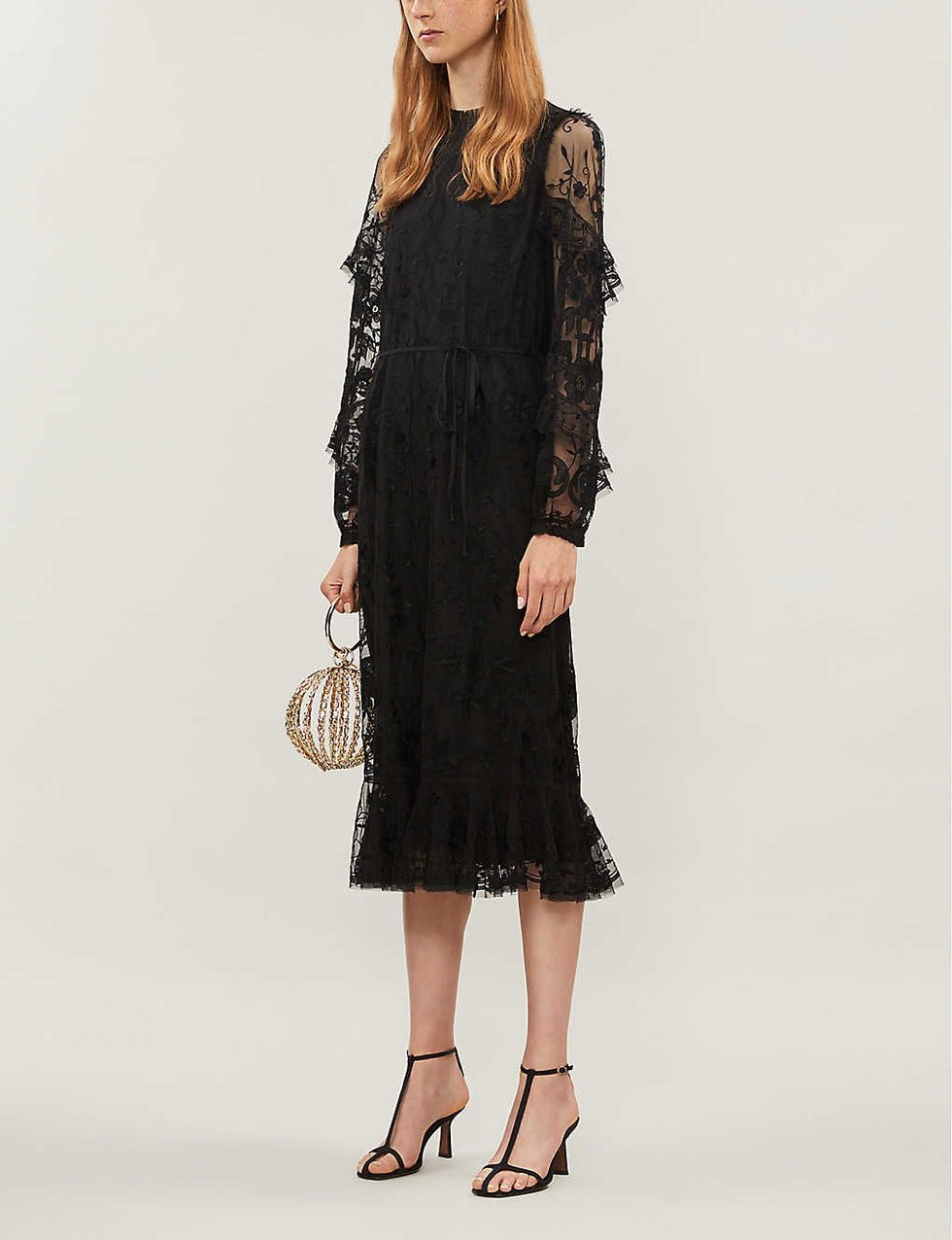 Needle & Thread Ellie Embroidered Tulle and Lace Midi Dress