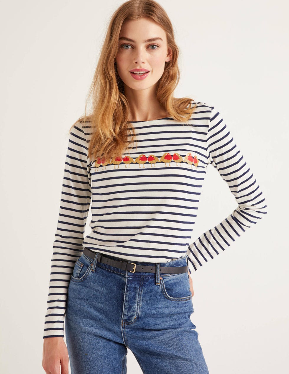 Christmas Breton - Ivory/Navy Robins