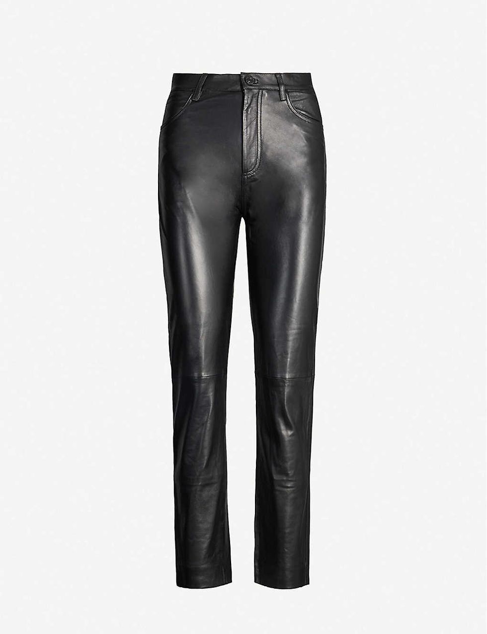 SANDRO Slim-fit high-rise leather trousers