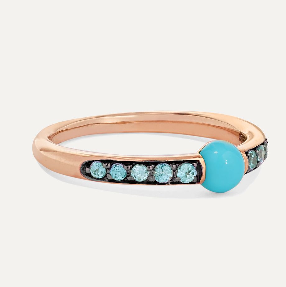 18-karat rose gold, turquoise and zircon ring