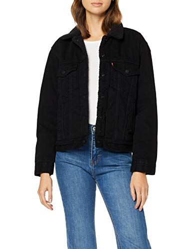 Levi's Ex-BF Sherpa Trucker Giacca in Jeans, Nero (Forever Black 0015), Small Donna