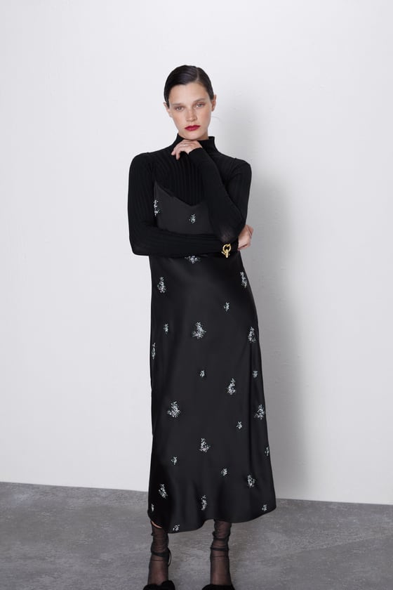 Embroidered satin effect dress, £49.99