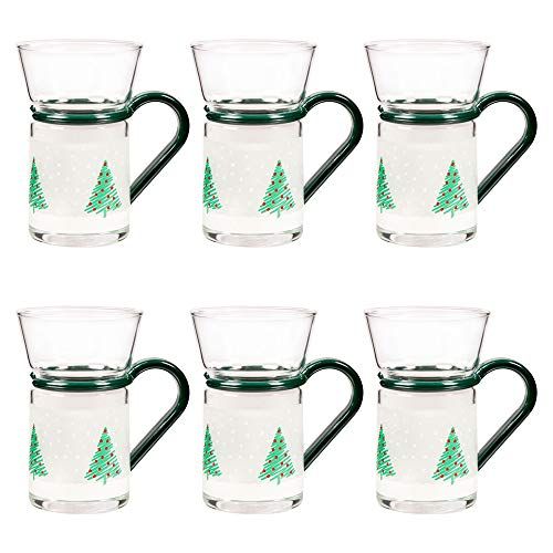 Tazza da tè e caffè trasparente con albero di Natale con manico in plastica rimovibile - set di 6 tazze da tè da 250 ml