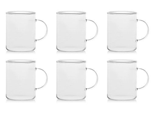 H&H Set 6 Tazze Mug in Vetro Borosilicato Trasparente, da 400 ml