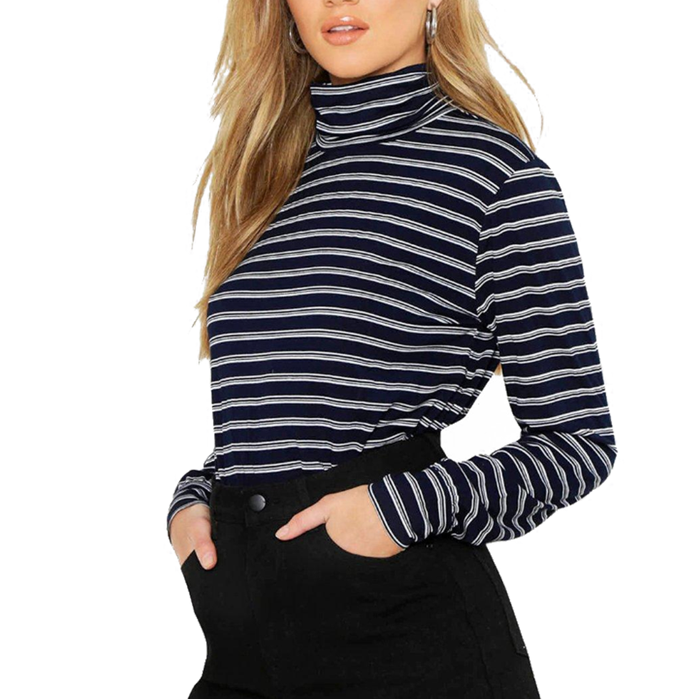 Knitted Stripe Roll Neck Jumper