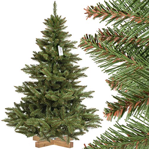 FairyTrees Albero di Natale Artificiale Abete NORDMANN, Tronco Verde, Materiale PVC, incl. Supporto in Legno, 150cm