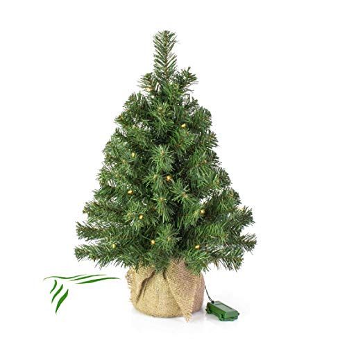 artplants.de Mini Albero di Natale WARSCHAU con LED, Sacco di Iuta, 60cm, Ø 40cm - Albero con luci/Abete di Natale