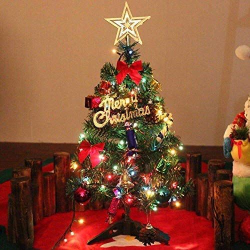 Albero di Natale da Tavolo di 60 cm, Mini Albero di Natale Artificiale con luci a LED e Ornamenti 
