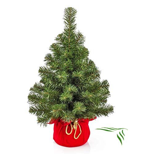 artplants.de Mini Albero di Natale WARSCHAU, Verde, Rosso, 60cm, Ø 40cm - Albero di plastica/Abete di Natale