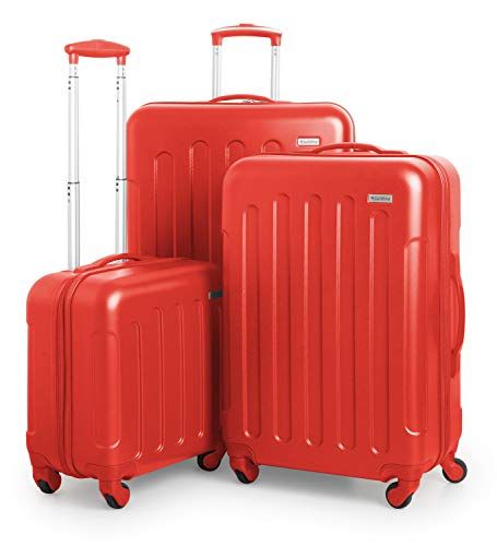 Suitline S3 - Set di 3 valigie - Bagaglio da cabina + Trlley medio + Valigia da viaggio grande, Rosso