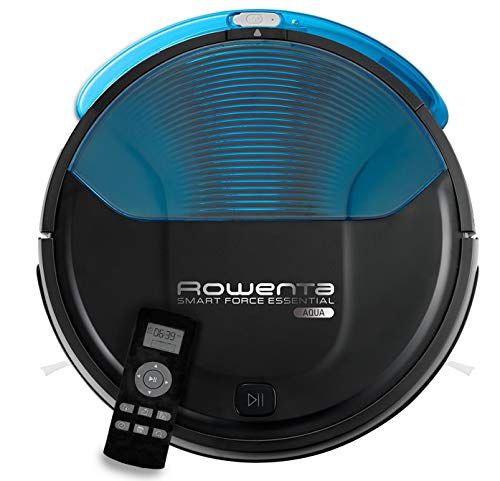 Rowenta RR6971 Smart Force Essential Aqua, Robot Aspirapolvere con Funzione Lavapavimenti, Aspira e Lava allo Stesso Tempo, Autonomia fino a 150 Minuti, Nero/Blu Scuro